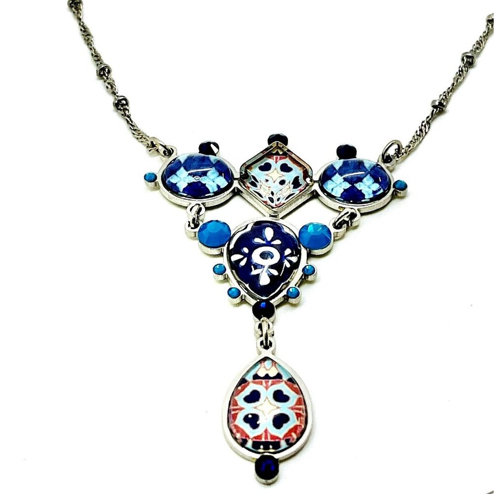 Boho Yoolie Necklace Mothers Day Gift Turquoise Color Crystal Blue Pattern Chain - Picture 2 of 11